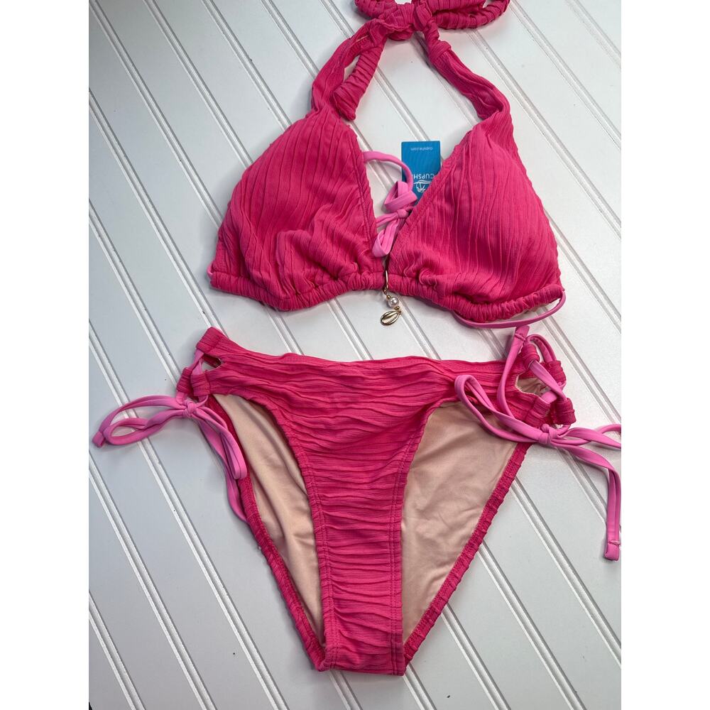 NWT Cupshe Lot of 4 Bikinis Oceanside Charm & Pink Textured Halter Swimsuit Sz M - Picture 7 of 9